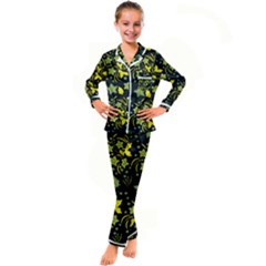 Folk Flowers Art Pattern Floral  Surface Design  Seamless Pattern Kid s Satin Long Sleeve Pajamas Set by Eskimos