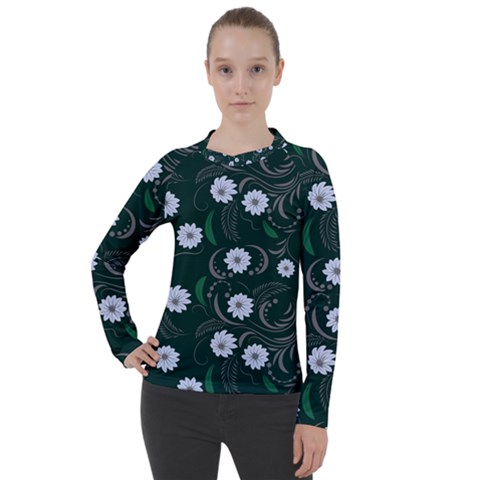 Folk Flowers Art Pattern Floral  Surface Design  Seamless Pattern Women s Pique Long Sleeve Tee by Eskimos