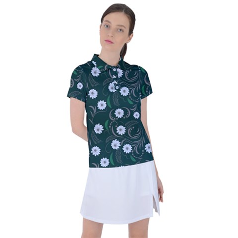 Folk Flowers Art Pattern Floral  Surface Design  Seamless Pattern Women s Polo Tee by Eskimos