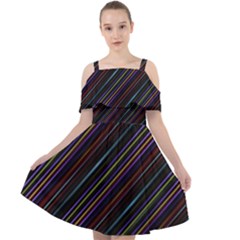 Dark Multicolored Striped Print Design Dark Multicolored Striped Print Design Cut Out Shoulders Chiffon Dress by dflcprintsclothing