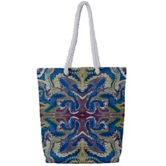 Green Feathers Repeats Full Print Rope Handle Tote (small)