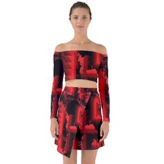 Red Light Off Shoulder Top With Skirt Set by MRNStudios