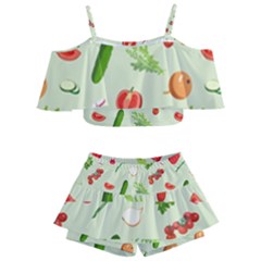 Seamless Pattern With Vegetables  Delicious Vegetables Kids  Off Shoulder Skirt Bikini by SychEva