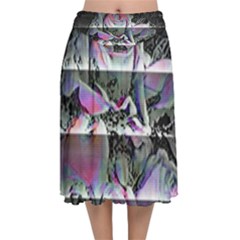 Techno Bouquet Velvet Flared Midi Skirt by MRNStudios
