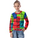 Colorful Rectangle boxes Kids  Long Sleeve Tee with Frill  View1