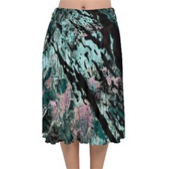 Shallow Water Velvet Flared Midi Skirt by MRNStudios