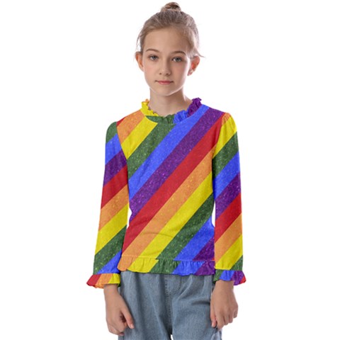 Lgbt Pride Motif Flag Pattern 1 Kids  Frill Detail Tee by dflcprintsclothing