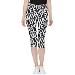 Sleep Work Love And Have Fun Typographic Pattern Inside Out Lightweight Velour Capri Leggings  by dflcprintsclothing