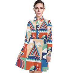 Travel With Love Long Sleeve Chiffon Shirt Dress