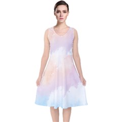 Morning Sky Love V-neck Midi Sleeveless Dress  by designsbymallika