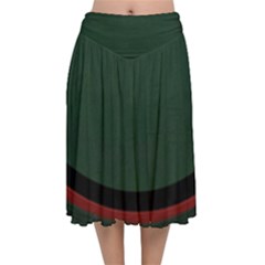 Dark Green Solid Dark Green Black Red Stripe Curved Dark Green Black Red Stripe Velvet Flared Midi Skirt by Abe731
