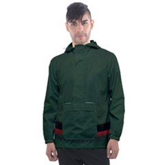 Dark Green Solid Dark Green Black Red Stripe Curved Dark Green Black Red Stripe Men s Front Pocket Pullover Windbreaker by Abe731