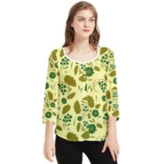 Folk Flowers Art Pattern Floral  Chiffon Quarter Sleeve Blouse by Eskimos