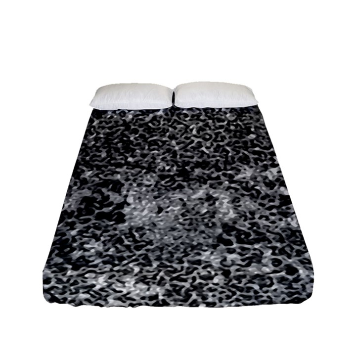 Grey And White Grunge Camouflage Abstract Print Fitted Sheet (Full/ Double Size)