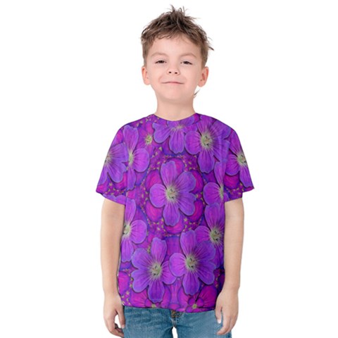 Fantasy Flowers In Paradise Calm Style Kids  Cotton Tee by pepitasart