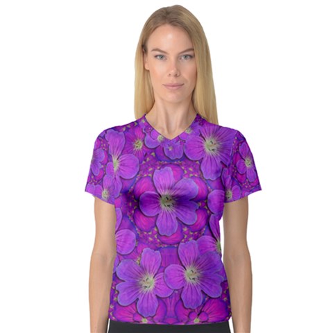 Fantasy Flowers In Paradise Calm Style V-neck Sport Mesh Tee by pepitasart