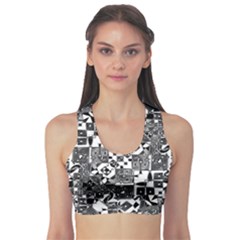 Black And White Geometric Print Sports Bra by dflcprintsclothing