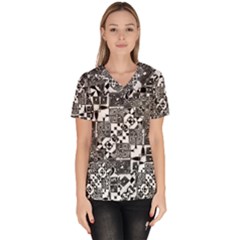 Black And White Geometric Print Women s V-neck Scrub Top by dflcprintsclothing