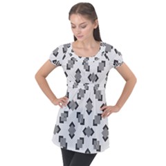 Black White Minimal Art Puff Sleeve Tunic Top by designsbymallika