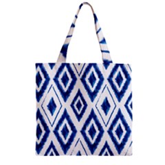 Blue Diamond Pattern Zipper Grocery Tote Bag by designsbymallika
