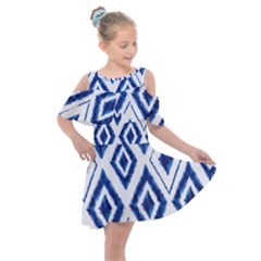 Blue Diamond Pattern Kids  Shoulder Cutout Chiffon Dress by designsbymallika