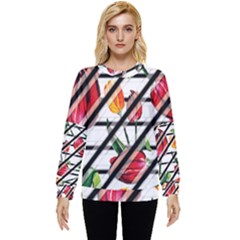 Stripes Tulips Pattern Hidden Pocket Sweatshirt by designsbymallika