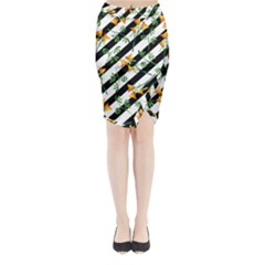 Orange Stripes Love Midi Wrap Pencil Skirt by designsbymallika