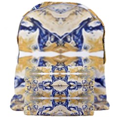 Gold On Blue Symmetry Giant Full Print Backpack by kaleidomarblingart