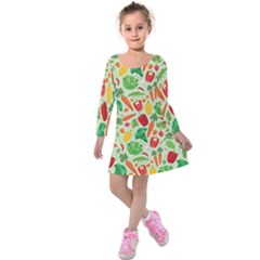 Vegetables Love Kids  Long Sleeve Velvet Dress by designsbymallika