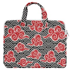 Red Black Waves Macbook Pro Double Pocket Laptop Bag by designsbymallika