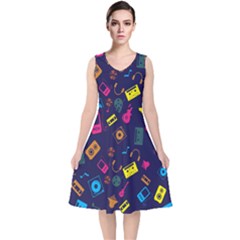 Seamless Musical Pattern V-neck Midi Sleeveless Dress  by designsbymallika