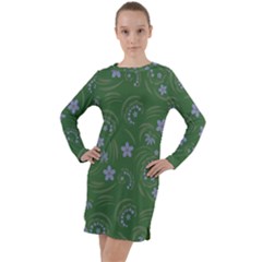 Folk Flowers Pattern Floral Surface Design Long Sleeve Hoodie Dress by Eskimos