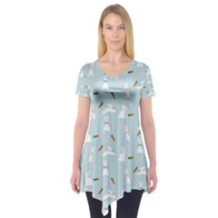 Funny And Funny Hares  And Rabbits In The Meadow Short Sleeve Tunic  by SychEva