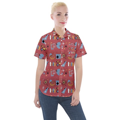 50s Small Print Women s Short Sleeve Pocket Shirt by InPlainSightStyle