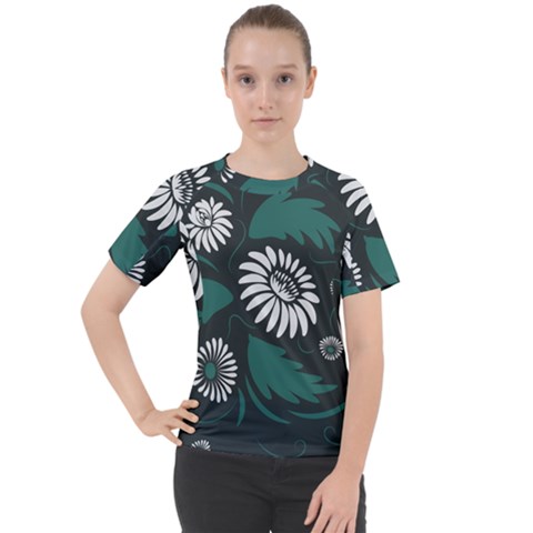 Folk Flowers Pattern Women s Sport Raglan Tee by Eskimos