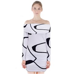 Black And White Abstract Linear Decorative Art Long Sleeve Off Shoulder Dress by dflcprintsclothing