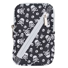 Skull And Cross Bone On Black Background Belt Pouch Bag (large) by AnkouArts