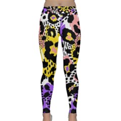 Black Leopard Print With Yellow, Gold, Purple And Pink Classic Yoga Leggings by AnkouArts