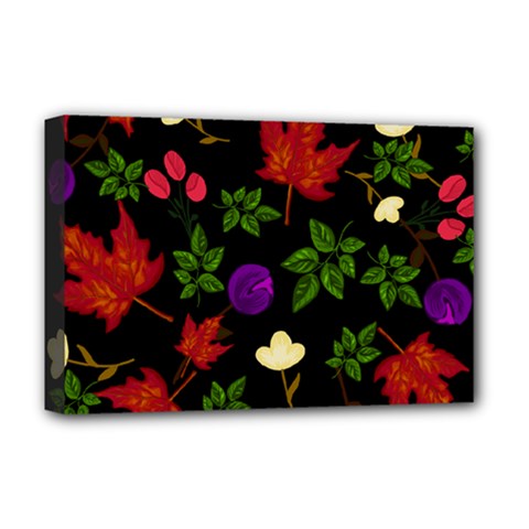 Golden Autumn, Red-yellow Leaves And Flowers  Deluxe Canvas 18  X 12  (stretched) by Daria3107