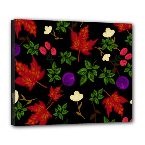 Golden Autumn, Red-yellow Leaves And Flowers  Deluxe Canvas 24  X 20  (stretched) by Daria3107