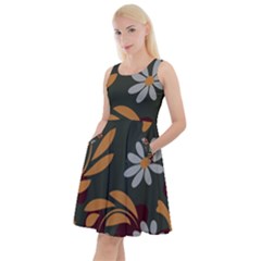 Folk Flowers Pattern Floral Surface Design Knee Length Skater Dress With Pockets by Eskimos