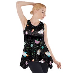 Funny Astronauts, Rockets And Rainbow Space Side Drop Tank Tunic by SychEva