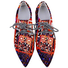 Root Humanity Bar And Qr Code In Flash Orange And Purple Pointed Oxford Shoes by WetdryvacsLair