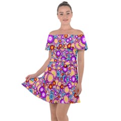 Flower Bomb1 Off Shoulder Velour Dress by PatternFactory