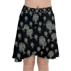 Funny Monsters Motif Drawing Pattern Chiffon Wrap Front Skirt by dflcprintsclothing