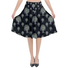 Funny Monsters Motif Drawing Pattern Flared Midi Skirt by dflcprintsclothing