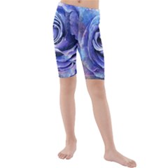 Watercolor-rose-flower-romantic Kids  Mid Length Swim Shorts by Sapixe