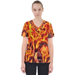 Fire-burn-charcoal-flame-heat-hot Women s V-neck Scrub Top by Sapixe