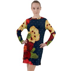 Flowers-vintage-floral Long Sleeve Hoodie Dress by Sapixe