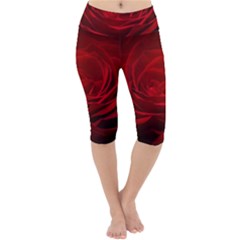 Rose-red-rose-red-flower-petals-waves-glow Lightweight Velour Cropped Yoga Leggings by Sapixe